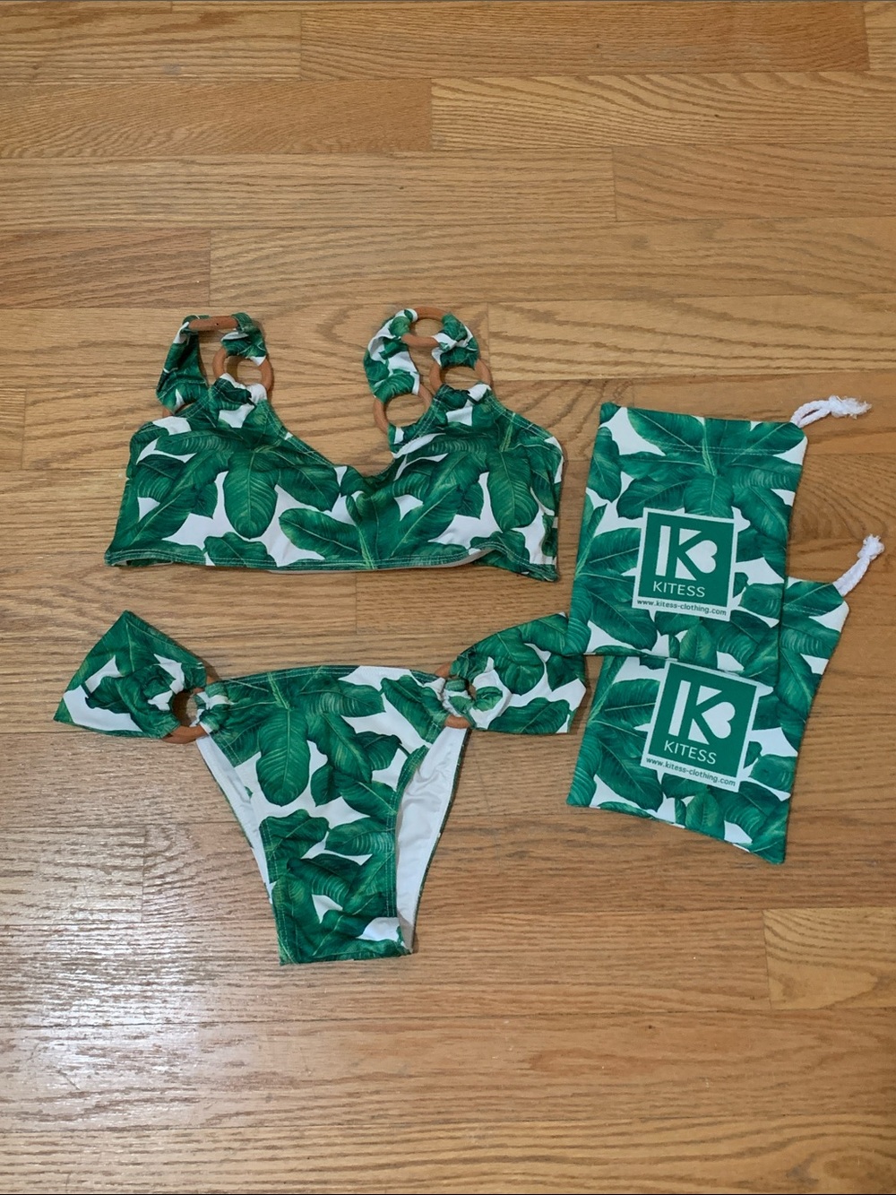KITESS Green Palm Leaf Ring-Detail Bikini